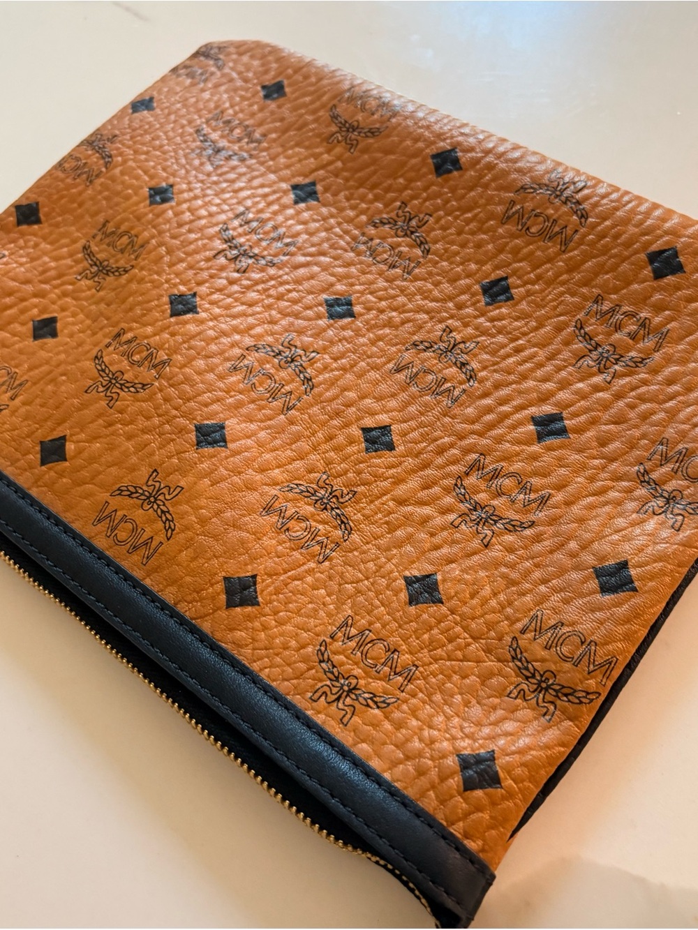 MCM Cognac Visetos Monogram Shoulder Pouch with Black Trim - Picture 3 of 3